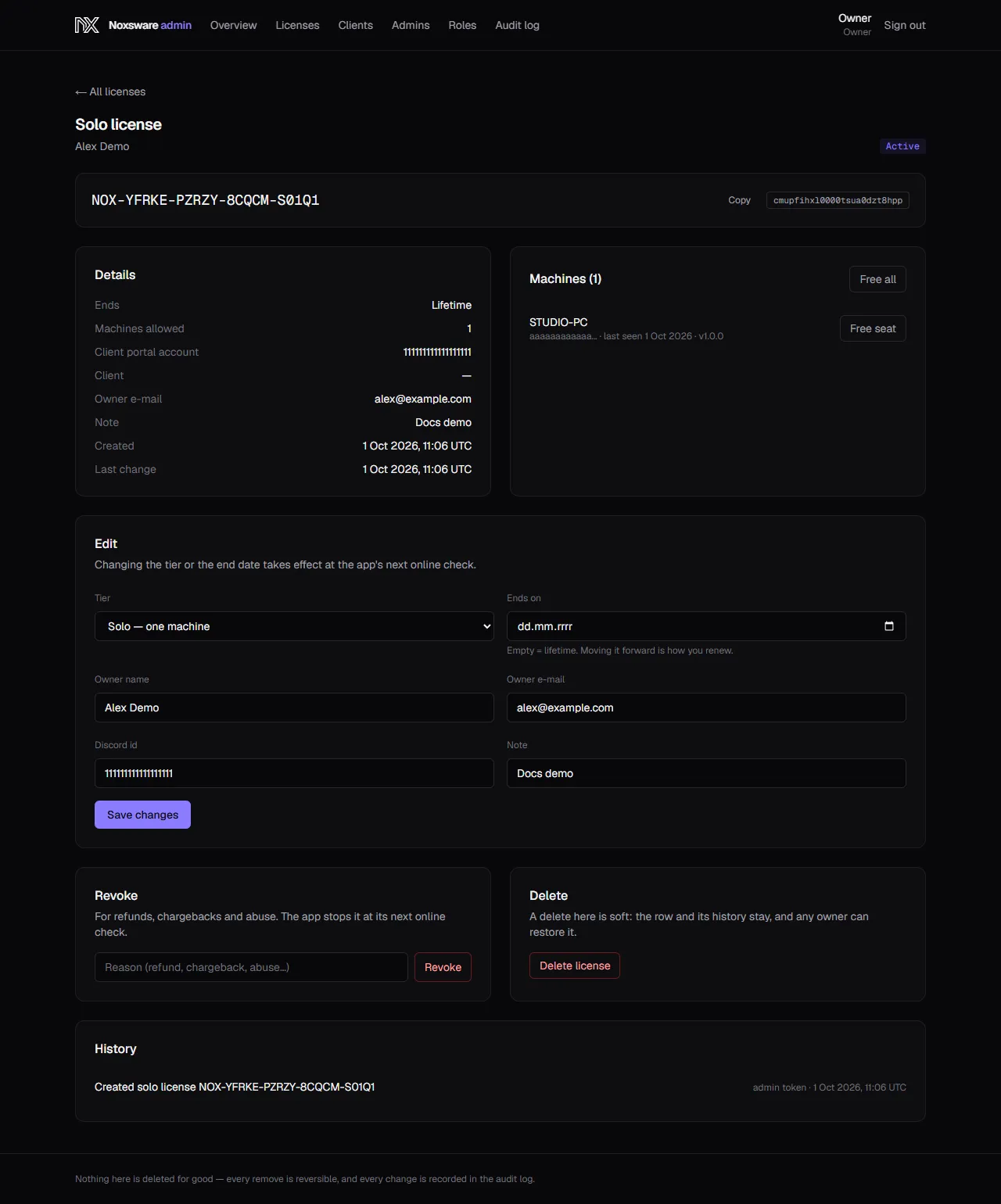 A license page