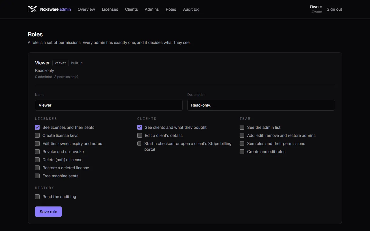 The Roles page