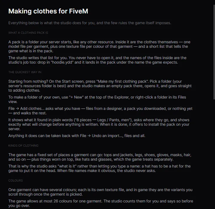The in-app Clothing guide