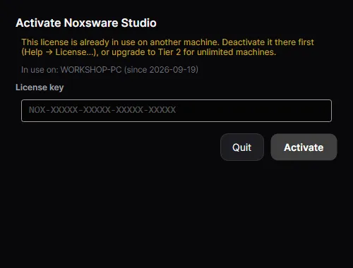 A Solo license already in use on another PC