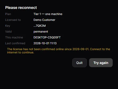 The “Please reconnect” screen