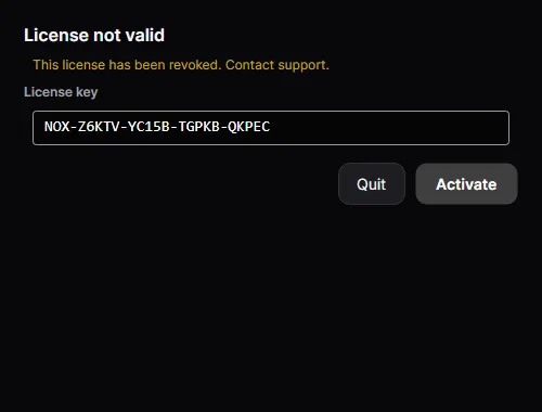 The “License ended” / revoked screen