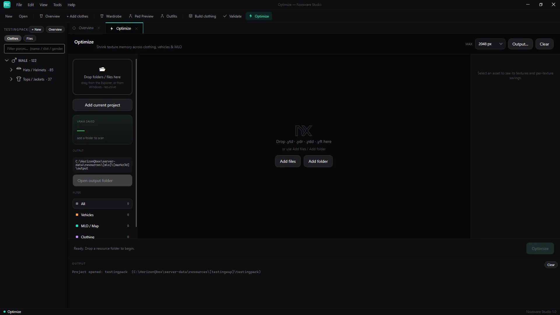 The Optimize page