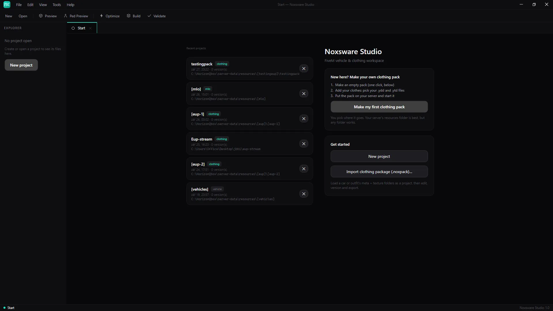 The Start page